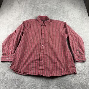 Club Room Regular‎ Fit Button Up Shirt Mens 17.5 32/33 Red Green Checkers